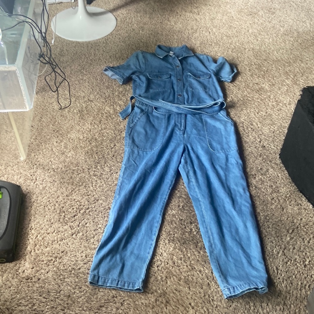 Old navy denim jumpsuit with belt mid tone size m